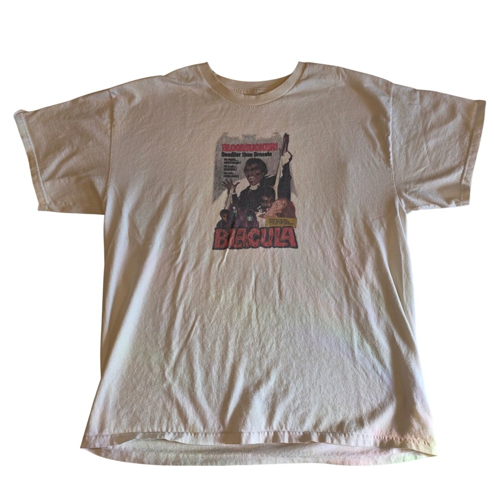 Vintage Blacula Movie Promo T Shirt Mens XL Cream 70s Horror Blaxploitation Tee